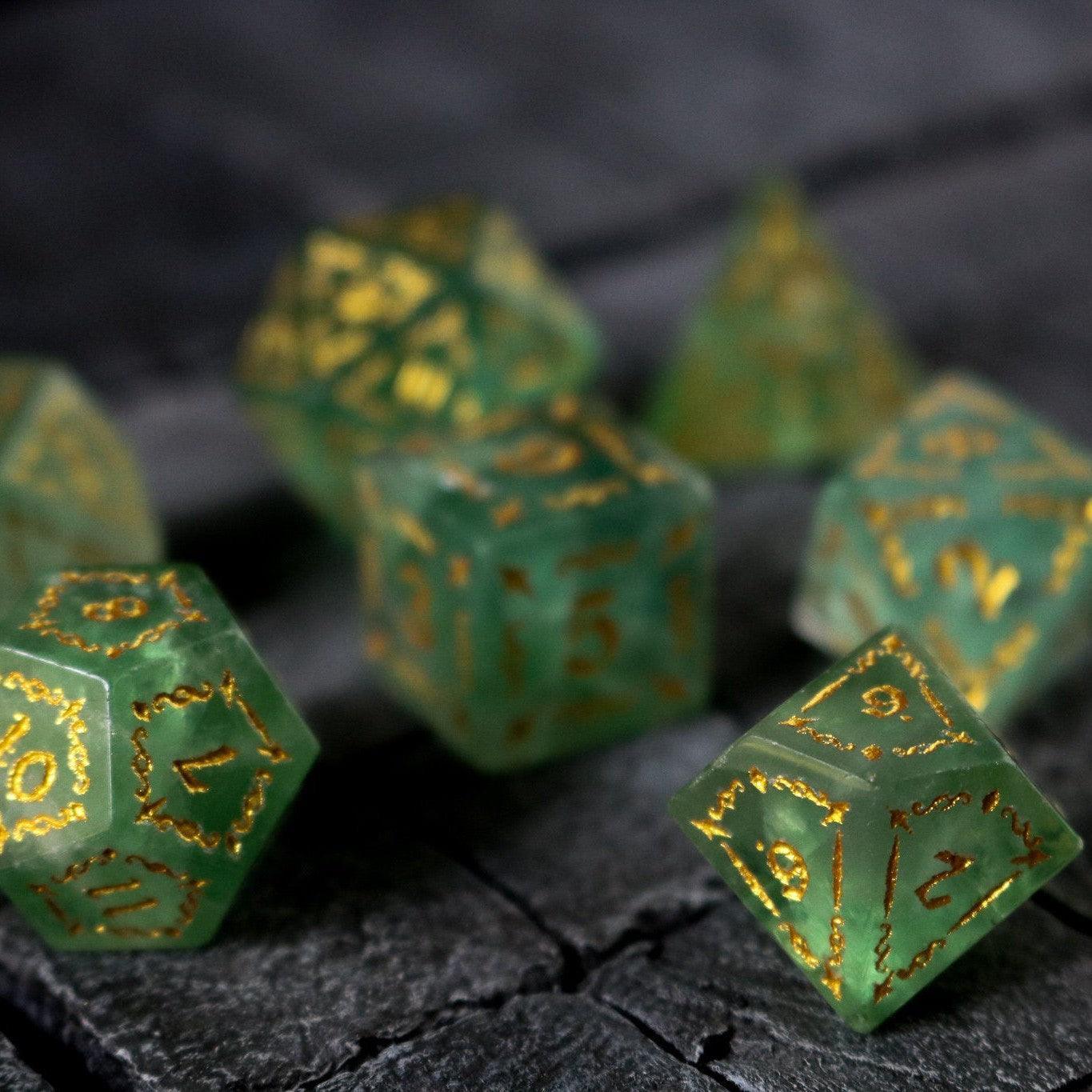 Vine Spike Green Fluorite Gemstone DND Dice Set