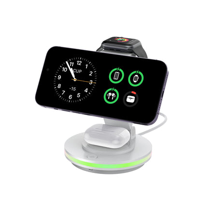 Foldable 4-in-1 Magnetic Wireless Charging Station with 7-Color Night Light for iPhone, Apple Watch & AirPods