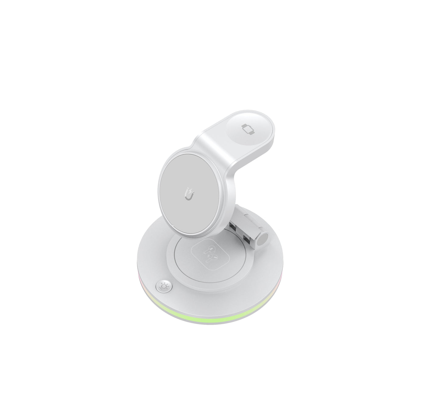 Foldable 4-in-1 Magnetic Wireless Charging Station with 7-Color Night Light for iPhone, Apple Watch & AirPods