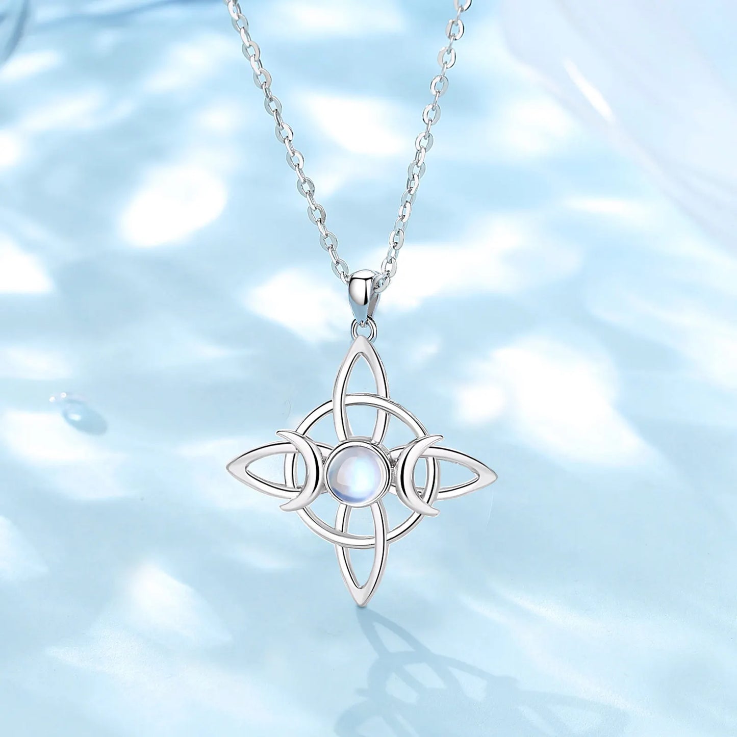 Moonstone Triple Moon Knot Sterling Silver Necklace