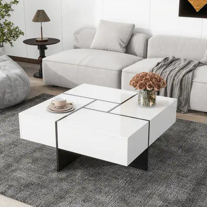 Elegant Square Coffee Table with Quadruple Storage