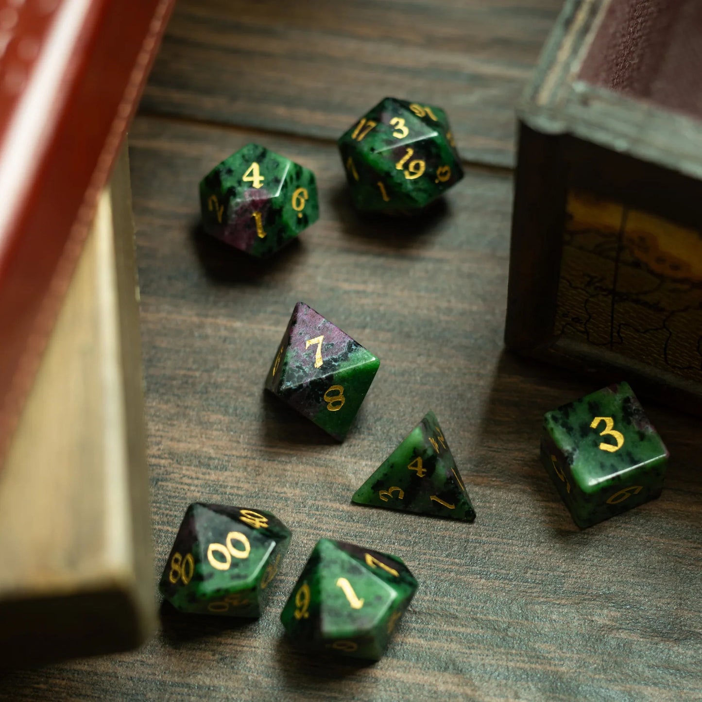 Zoisite Polyhedral Gemstone DND Dice Set