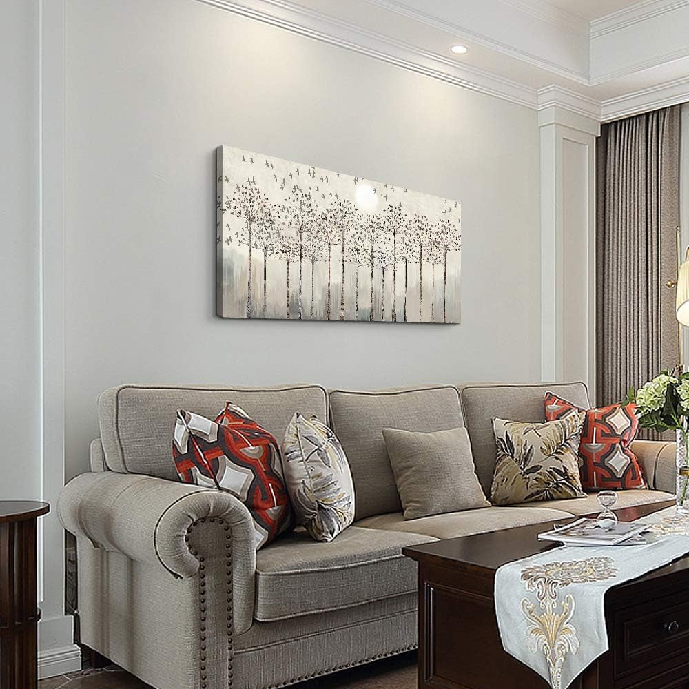 Stunning Abstract Canvas Wall Art with Trees and Birds - Perfect for Living Room, Kitchen, Office & Bedroom Décor - Large Modern Home Decoration Prints