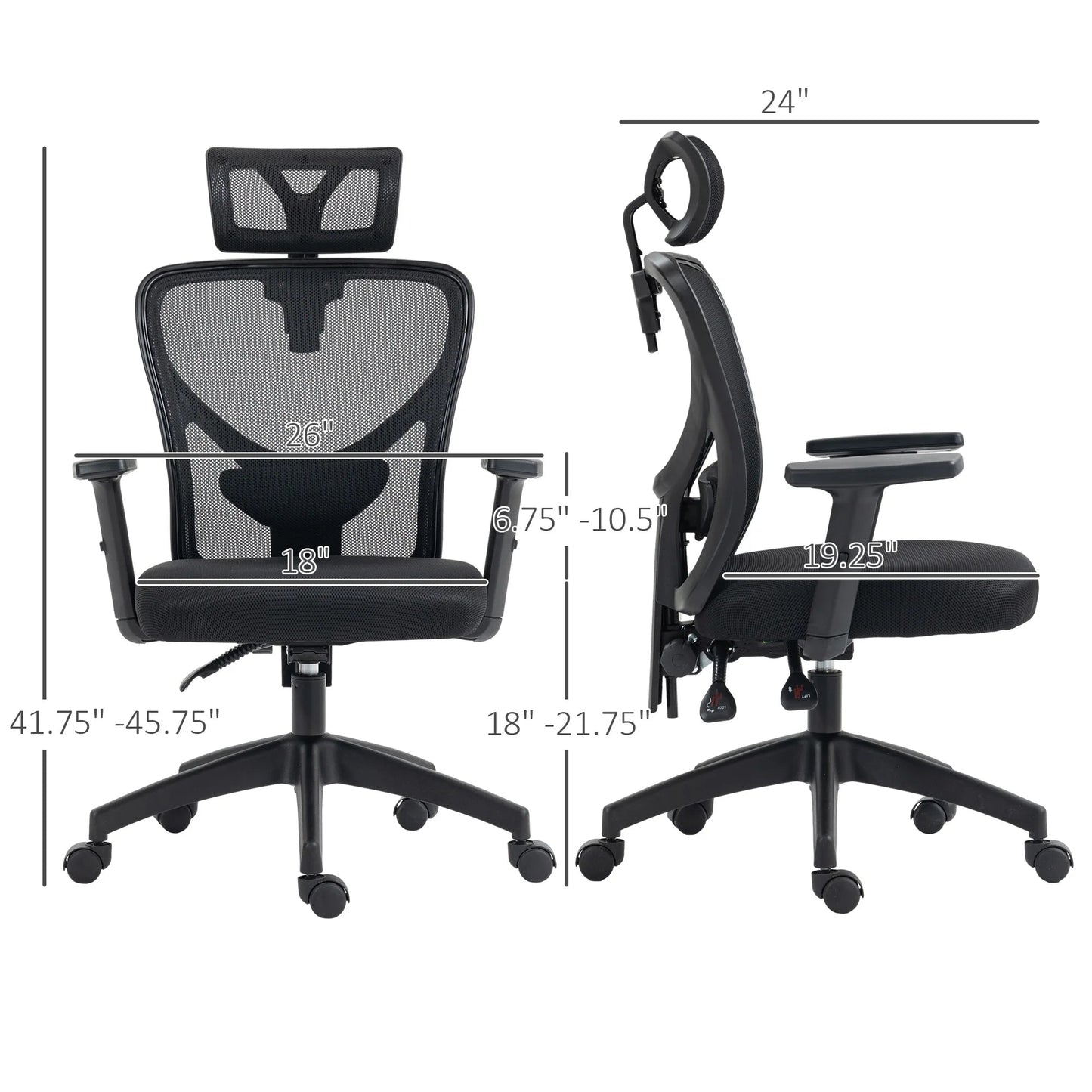 High Back Ergonomic Computer Home Office Chair, Mesh Task Chair with Lumbar Back Support, Reclining Function, Black