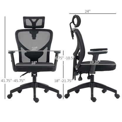 High Back Ergonomic Computer Home Office Chair, Mesh Task Chair with Lumbar Back Support, Reclining Function, Black