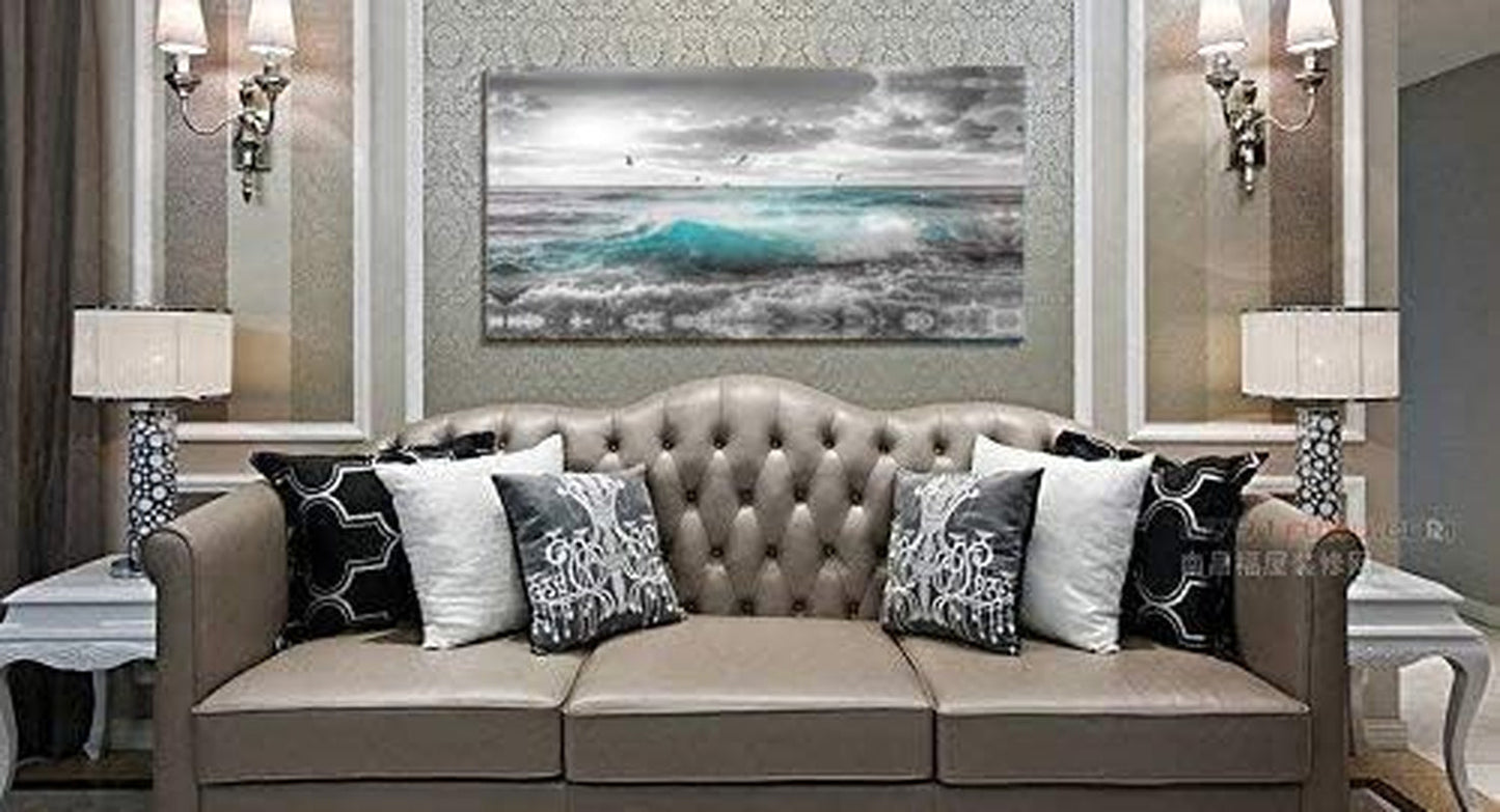 Stunning 24"x48" Framed Ocean Sunset Canvas Art - Serene Beach Wall Decor for Bedroom, Bathroom, and Dining Room with Seagulls and Waves