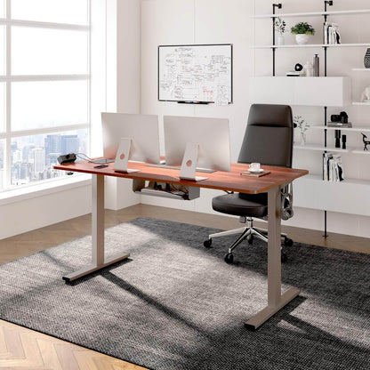 EN2 Height Adjustable Electric Standing Desk - 48"x30" with Clamp Power Strip & Cable Management (Gray Frame + Mahogany Top)