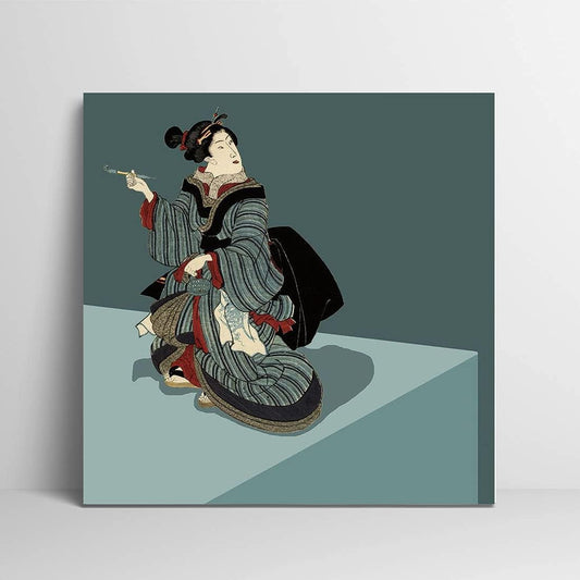 Elegant Japanese Geisha Canvas Art - Stunning Ukiyo-e Wall Decor for Home & Office - Ready to Hang 24x24 Inch Collection