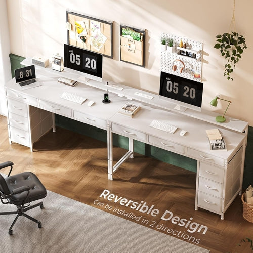 Gaming Desk with 6 Drawers, Computer Desk with LED Lights Power