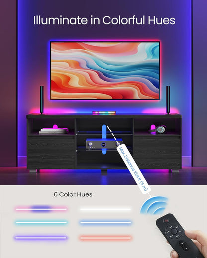 TV Stand with LED Lights for Tvs up to 70 Inch, Entertainment Center