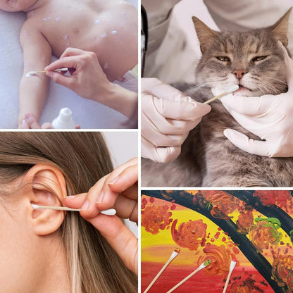 100Pcs Soft Bag Wood Cotton Swab