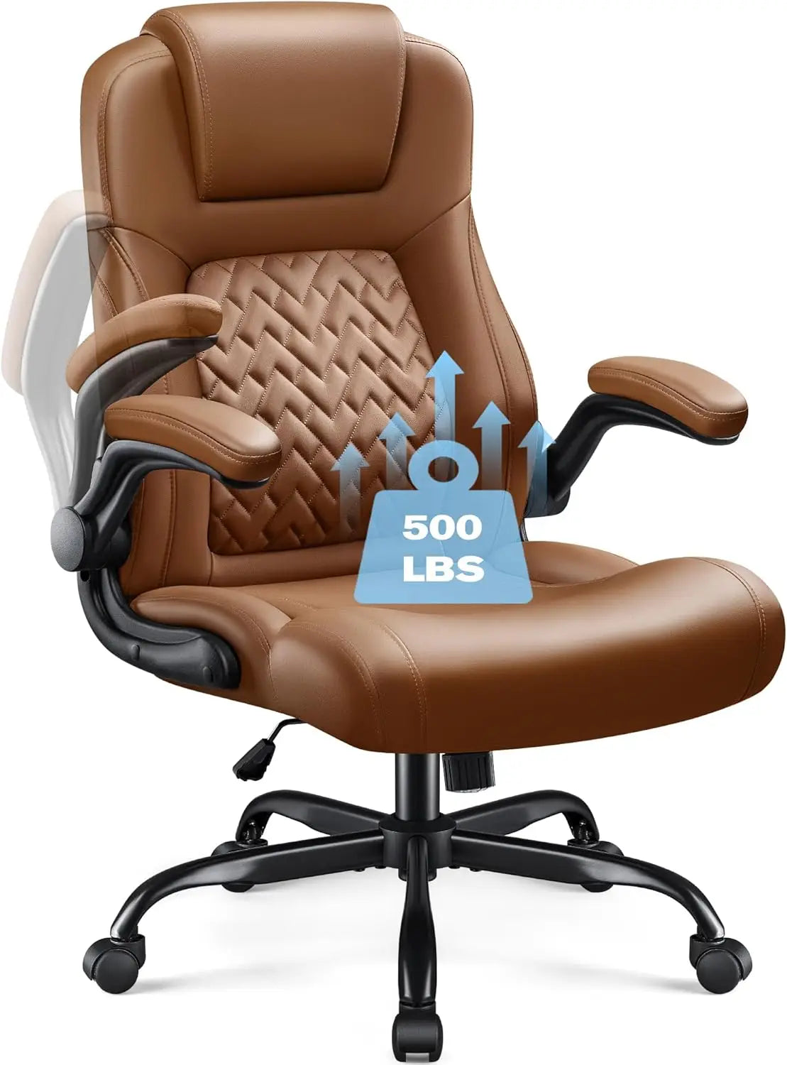 High Back Office Chair, Ergonomic Big and Tall Desk Chair, Adjustable Flip up Armrest Executive Chair Made of PU Leathe