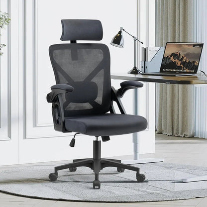 Tall Desk Chairs with Wheels and Flip-Up Armrests for Home Office Desk Gamer Chair Dark Grey Computer Armchair Gaming Ergonomic