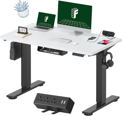 EN2 Height Adjustable Electric Standing Desk - 48"x30" with Clamp Power Strip & Cable Management (Gray Frame + Mahogany Top)