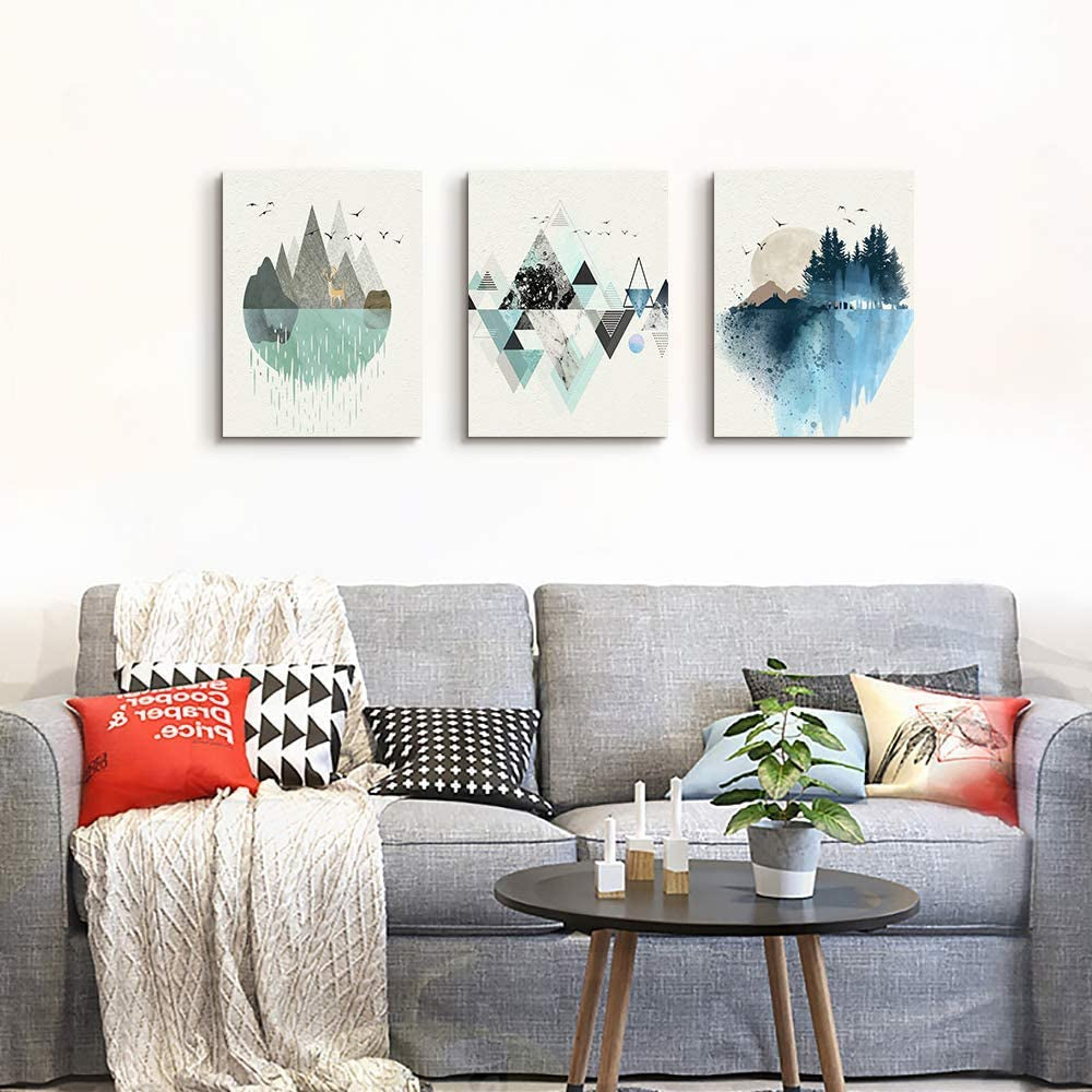 Stunning 3-Piece Abstract Mountain Geometry Canvas Wall Art Set - Perfect for Living Room, Office, Bedroom, and Bathroom Décor - 12x16 Inch Panels
