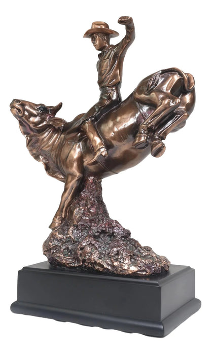 Wild Western Rodeo Cowboy with Bucking Bull Bronze Electroplated Statue