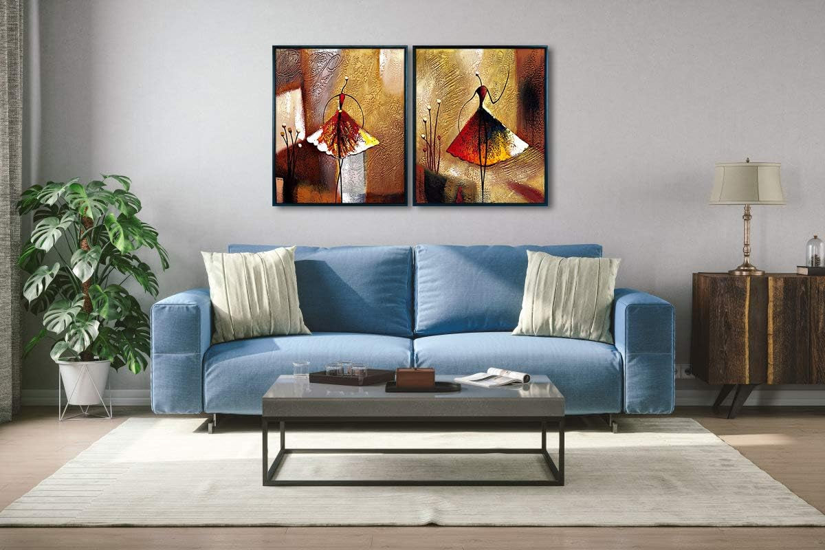 Stunning Hand-Painted Ballet Dancers Canvas Art in Elegant Black Frame – Perfect for Home Decor