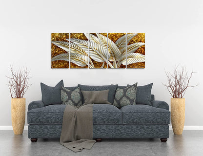 Stunning BATRENDY Silver Banana Leaves Metal Wall Art - Rustic Gold Aluminium 5-Panel Hand Polished Sculpture for Living Room and Bedroom Decor