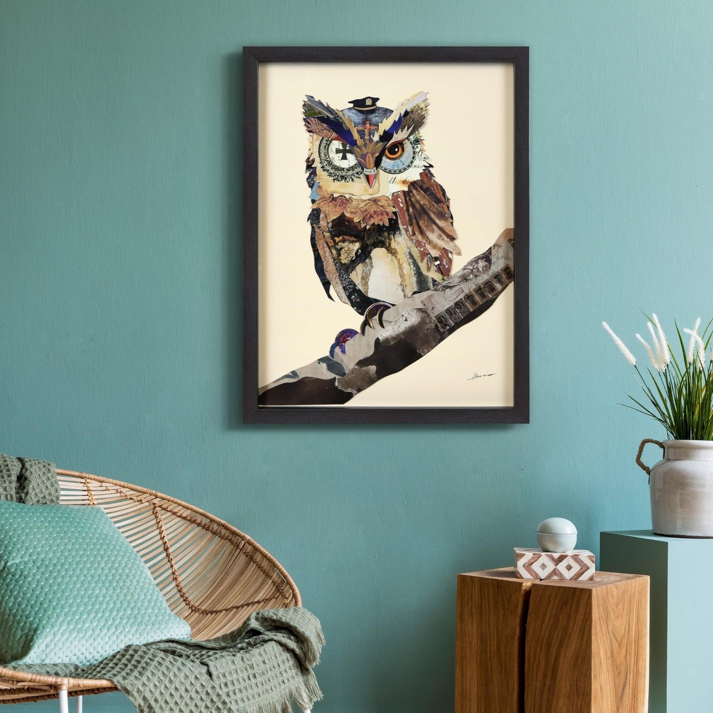 Empire Art Direct "The Wisest Owl" Dimensional Art Collage Hand Signed by Ale...