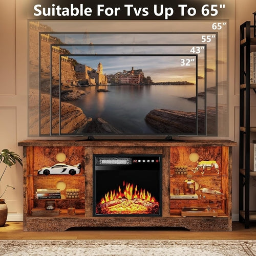Fireplace TV Stand with 18''Fireplace, Modern Entertainment Center for