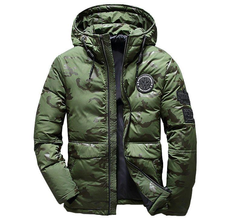 Camouflage Men's Hooded Winter Parka - Slim Fit, Windproof & Warm for Casual Adventures