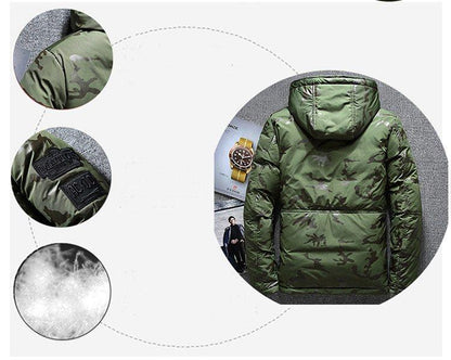 Camouflage Men's Hooded Winter Parka - Slim Fit, Windproof & Warm for Casual Adventures