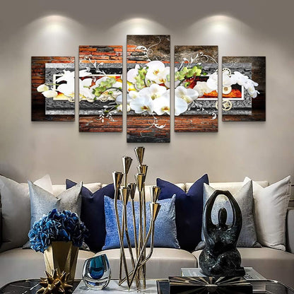 Stunning 5-Piece Orchid Canvas Wall Art - Large Abstract Flower Prints for Modern Living Room Decor - Framed & Ready to Hang!