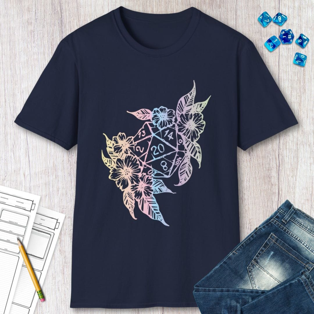 D&D D20 Dice Flower T-Shirt