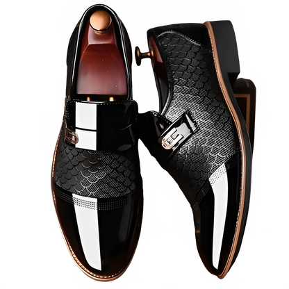 Men's Embossed Leather Dress Shoes - Anti-Slip Black Shoes