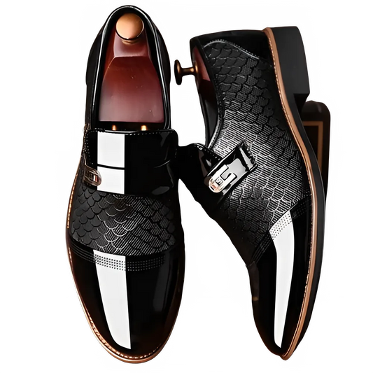 Men's Embossed Leather Dress Shoes - Anti-Slip Black Shoes