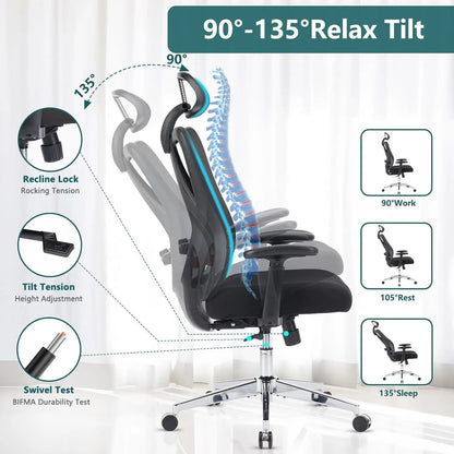 Home Office Desk Chair, Ergonomic Rolling Work Swivel High Ba 135°Tilt Function Big and Tall Computer with Wheels, 2D Armrest