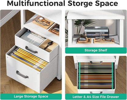 L Shaped Computer Desk with 6 Drawers & Power Outlet, 55 Inch Corner