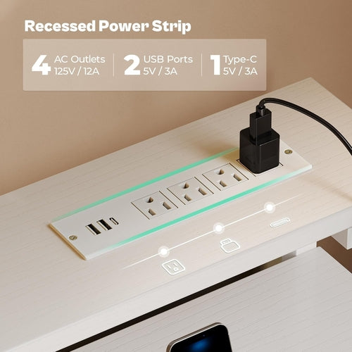 Gaming Desk with 6 Drawers, Computer Desk with LED Lights Power