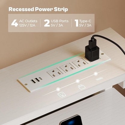 Gaming Desk with 6 Drawers, Computer Desk with LED Lights Power
