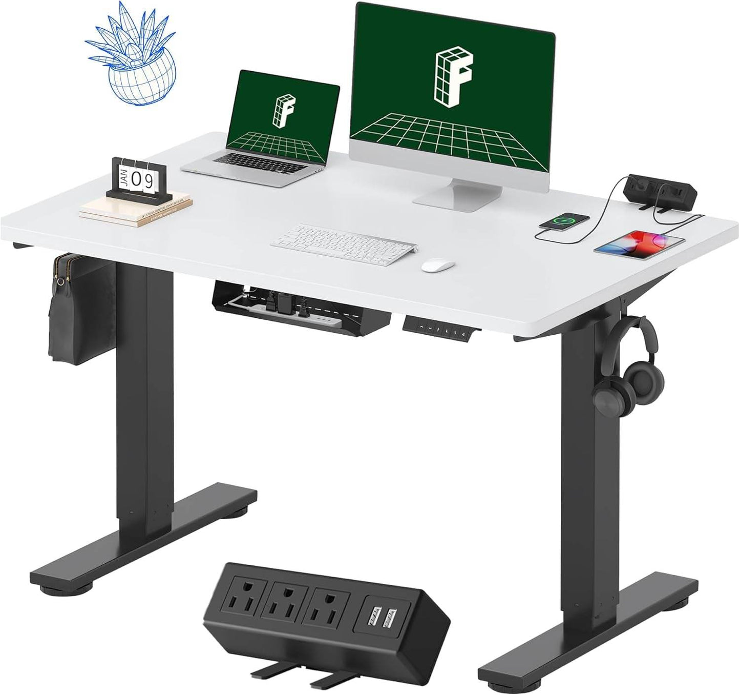 EN2 Height Adjustable Electric Standing Desk - 48"x30" with Clamp Power Strip & Cable Management (Gray Frame + Mahogany Top)