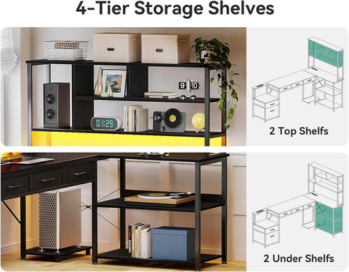 79 Inch L Shaped Desk with File Drawers, Reversible L Shaped Gaming