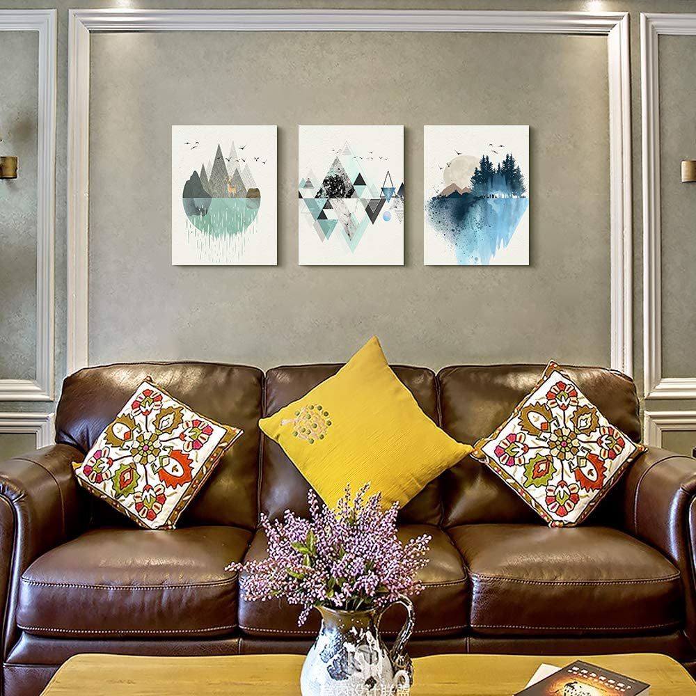 Stunning 3-Piece Abstract Mountain Geometry Canvas Wall Art Set - Perfect for Living Room, Office, Bedroom, and Bathroom Décor - 12x16 Inch Panels
