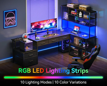 79 Inch L Shaped Desk with File Drawers, Reversible L Shaped Gaming