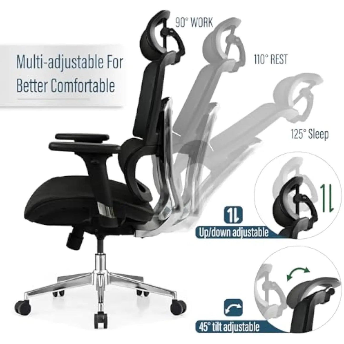 Ergonomic Mesh Office Chair with 3D Adjustable Armrest,High Back Desk Computer Chair Ergo3D Ergonomic with Wheels for Home & Of