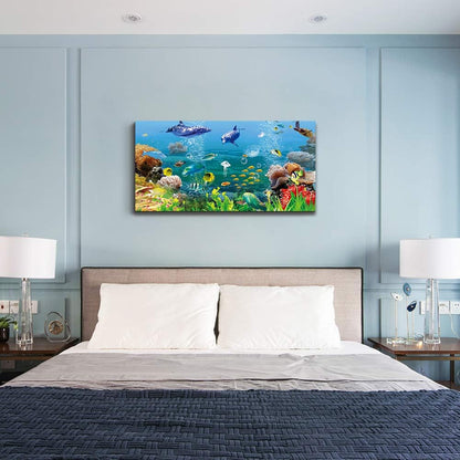 Stunning Coral and Fish Canvas Wall Art - Modern Ocean Theme Decor Ready to Hang for Your Living Room