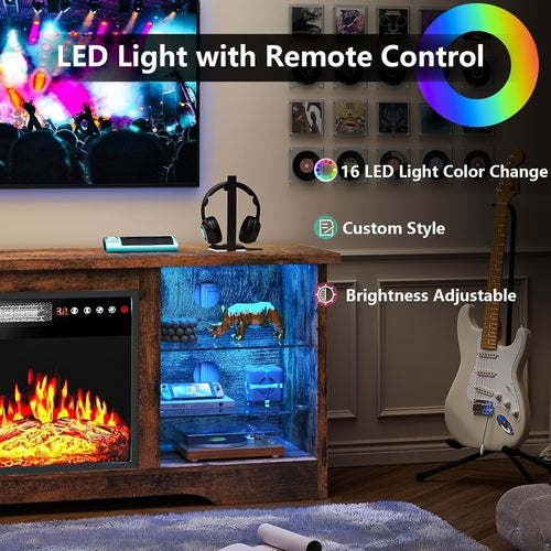 Fireplace TV Stand with 18''Fireplace, Modern Entertainment Center for