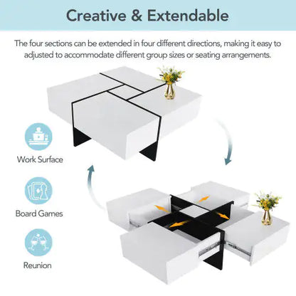 Elegant Square Coffee Table with Quadruple Storage
