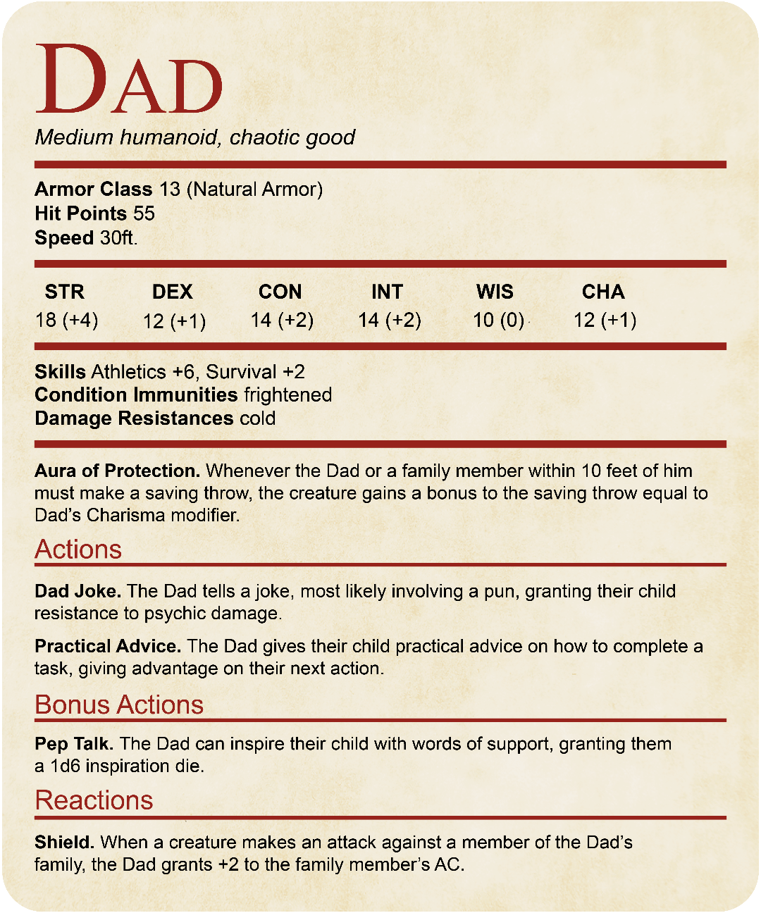 DnD Dad Shirt With Stat Block