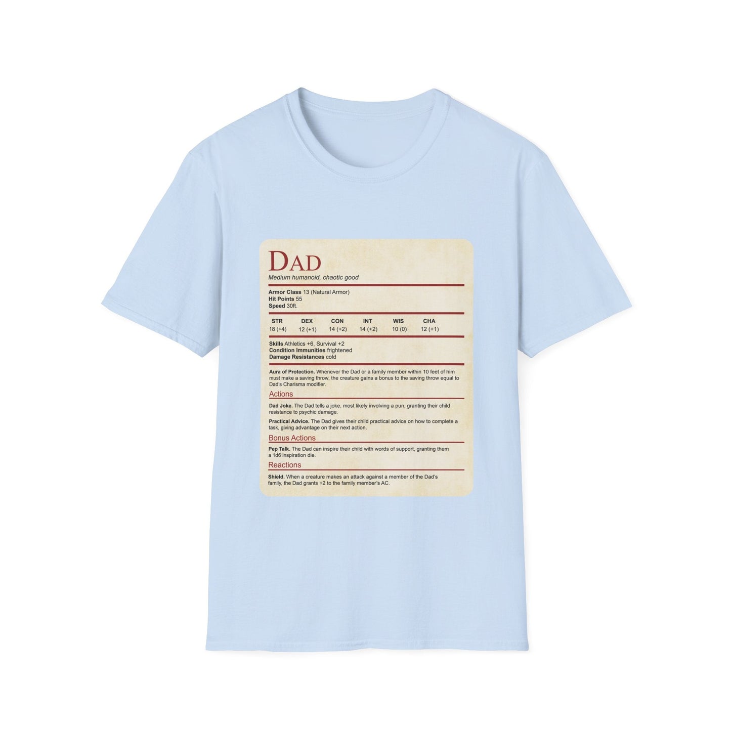 DnD Dad Shirt With Stat Block