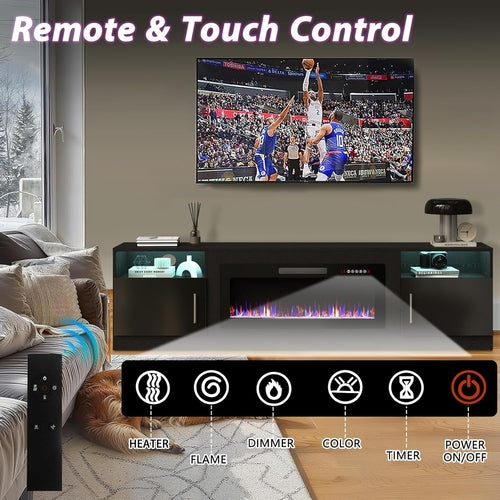 Fireplace TV Stand with 36" Fireplace，80" TV Stand with LED Light for