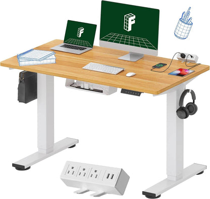 EN2 Height Adjustable Electric Standing Desk - 48"x30" with Clamp Power Strip & Cable Management (Gray Frame + Mahogany Top)