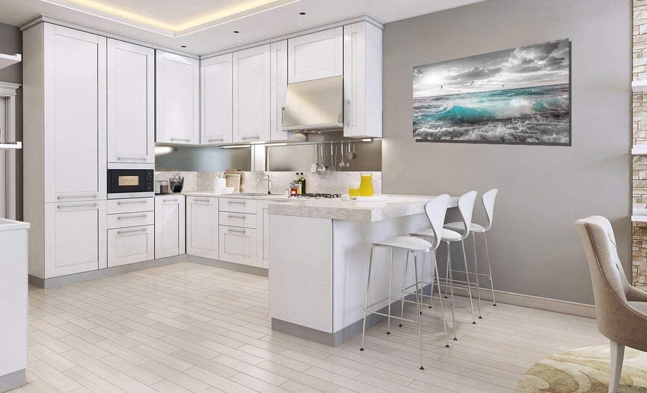 Stunning 24"x48" Framed Ocean Sunset Canvas Art - Serene Beach Wall Decor for Bedroom, Bathroom, and Dining Room with Seagulls and Waves