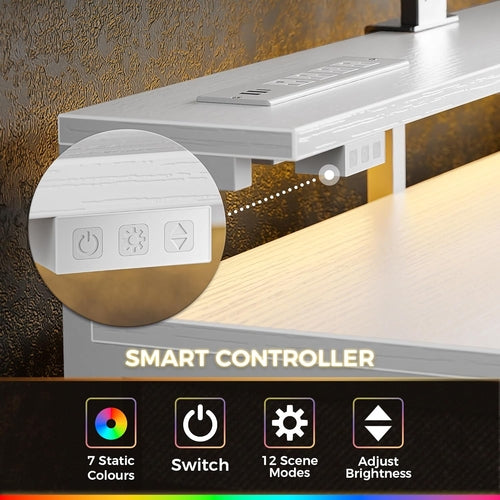 Gaming Desk with 6 Drawers, Computer Desk with LED Lights Power
