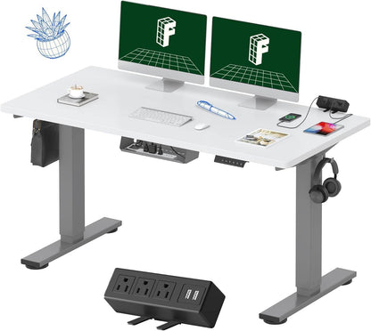 EN2 Height Adjustable Electric Standing Desk - 48"x30" with Clamp Power Strip & Cable Management (Gray Frame + Mahogany Top)