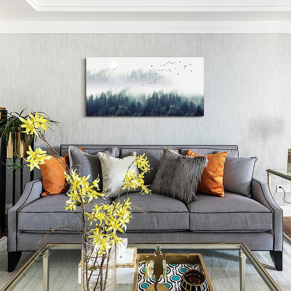 Misty Forests Canvas Wall Art - Enchanting Evergreen Landscape Decor for Living Room & Bedroom - Ready to Hang Framed Modern Home Accent